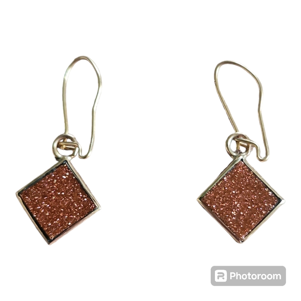 Vintage 1950's 14k and Pink Goldstone Diamond Shaped Earrings